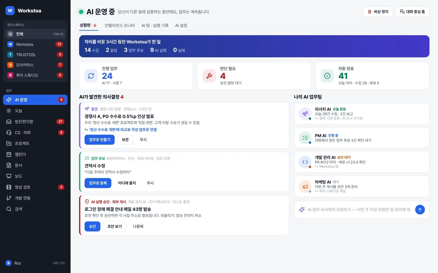 Workstoa AI 운영 상황판 설계 시안